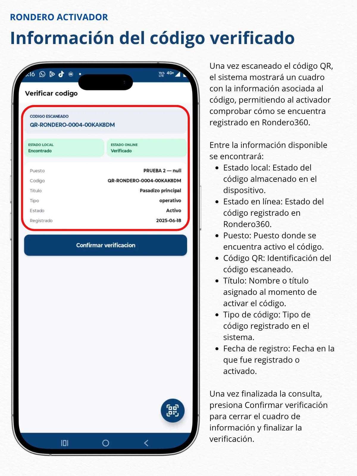 Información del código verificado