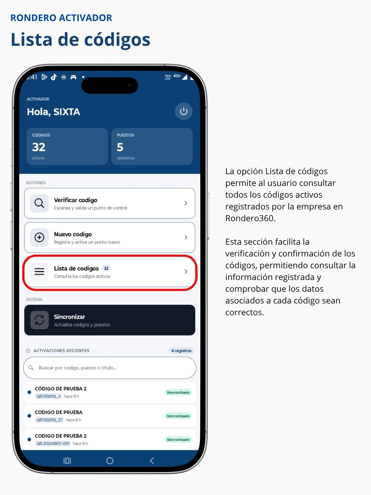 Lista de códigos